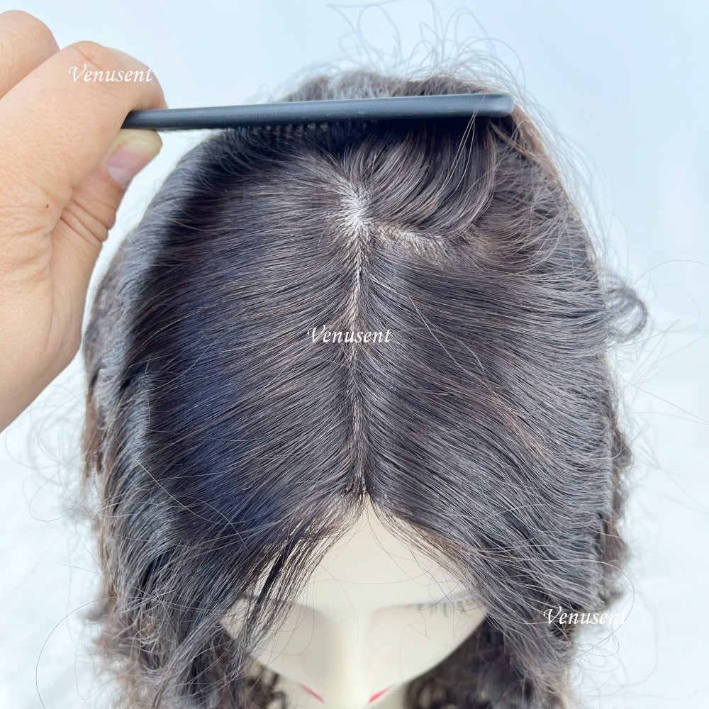 5x5" & 6x6" · Silk Base ·Center Part· European Virgin Human Hair Topper · Loose Wave · Center Part · for Women Clip-In