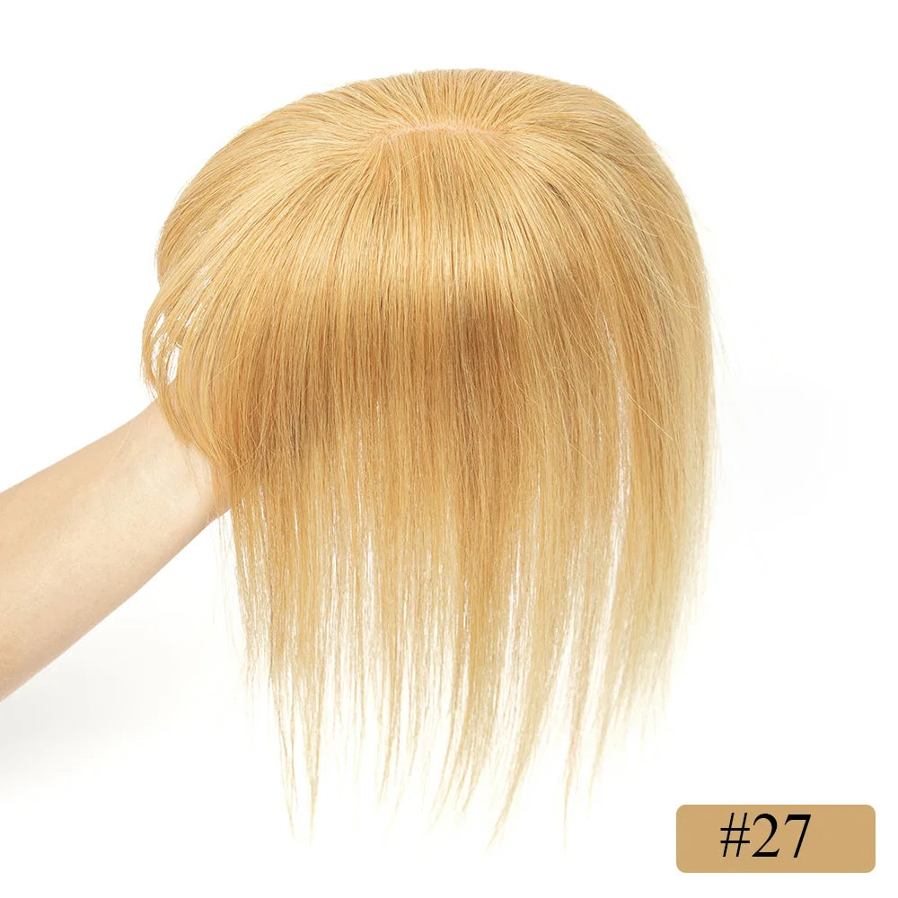 Human Hair Topper with Bangs - 3.1x4.7 inch Clip-In Hair Piece