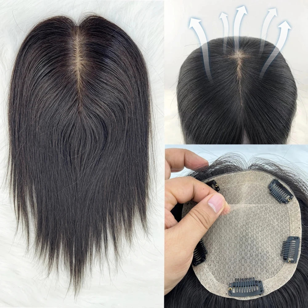 11–16 CM · Silk Base · European Remy Human Hair · Hair Topper · Straight · for Women · Clip-In
