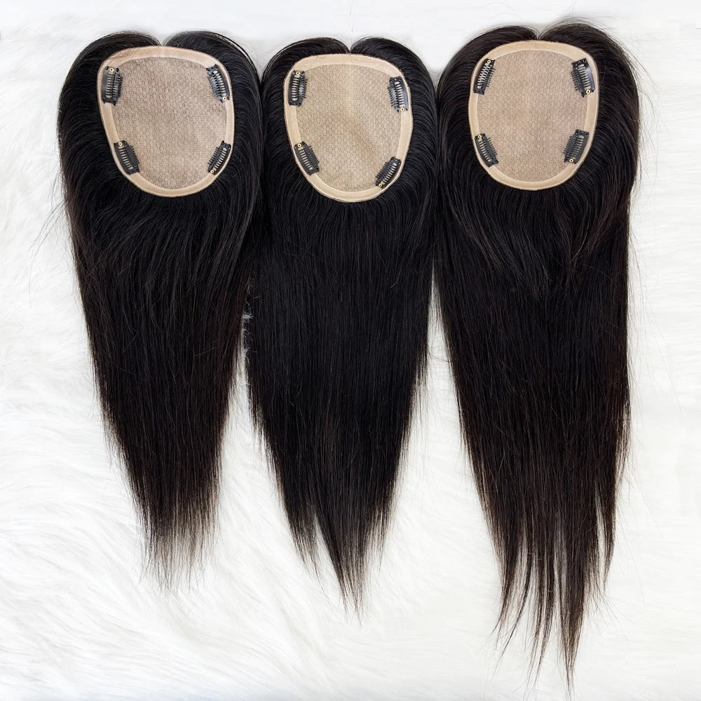 VenusEnt Silk Base Hair Topper - 10A Virgin Malaysian Human Hair with 4 Clips