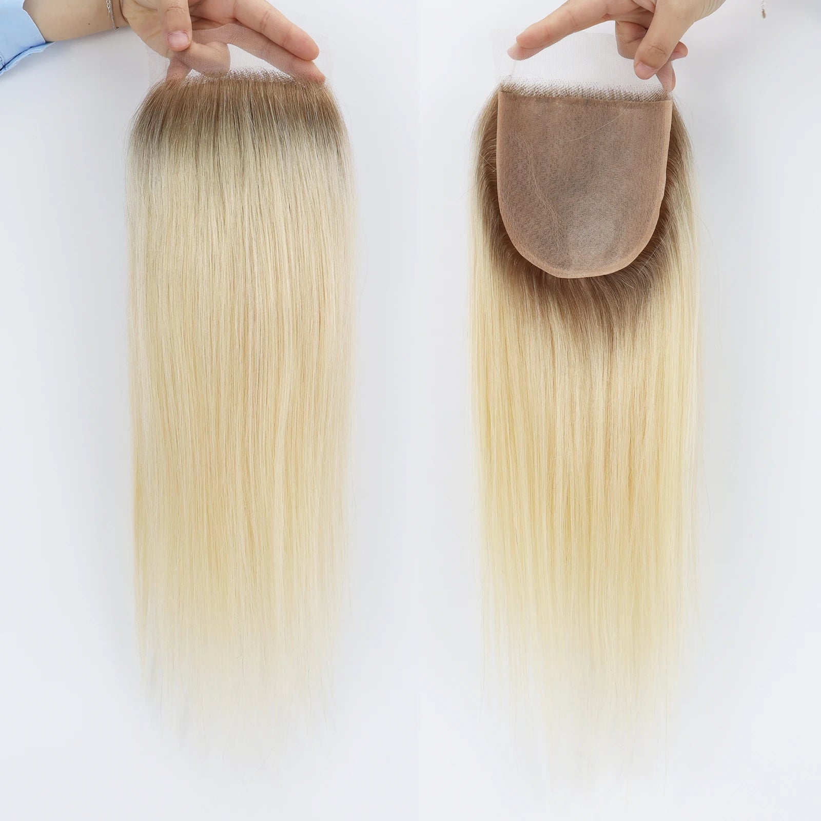 VenusEnt 5x5" Silk Skin Base Hair Topper - Virgin Remy Human Hair with Ombre Blonde Highlights