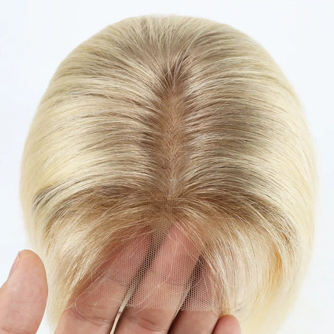 5x5" · Silk Skin PU Base · Brazilian Remy Human Hair · Hair Topper · Ombre Blonde (2/613 & 8/613) · for Women Clip-In