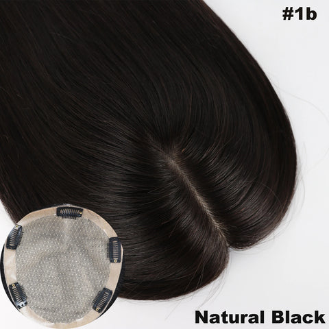 12x14cm–15x17cm · Silk Base · European Remy Human Hair · Hair Topper · Dark Brown / Natural Black / Medium Brown · for Women Clip-In