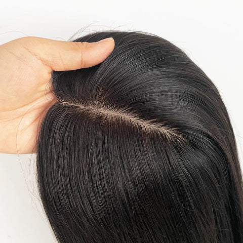 7x11–10x12 CM · Silk Base · European Virgin Human Hair Topper · Straight · for Women Clip-In