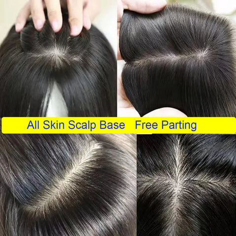 12–15 CM · Silk Base · Center Part · 10A European Virgin Human Hair · Hair Topper · Natural Black | Brown · for Women Clip-In