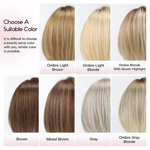 6.5x6.5" · Silk Base · Remy Human Hair Topper · with Bangs & Side Part · 7 Colors · 10 Inches · for Women · 4 Clips