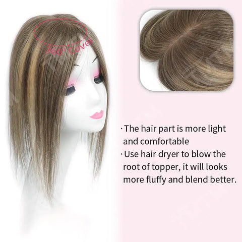 3*4"&4*5" · Skin Scalp Base · Chinese Remy Human Hair · Hair Topper · Straight, Multi-Color · for Women · Clip-In