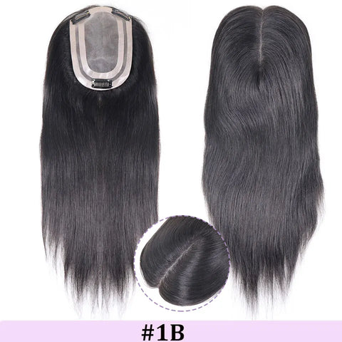 4x6" · Mono & PU Base · Brazilian Remy Human Hair Topper · Multi-Color · 14 Inches · for Women · Clip-In