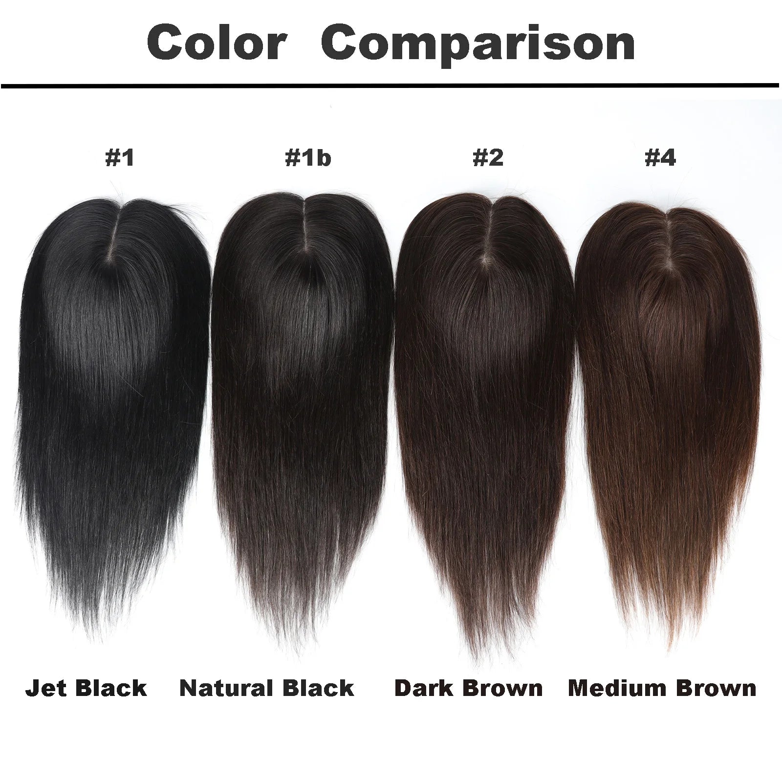 12x13 & 15x16 CM · Silk Base · European Virgin Human Hair Topper · Natural Black, Jet Black, Medium & Dark Brown · for Women · Clip-In or PU