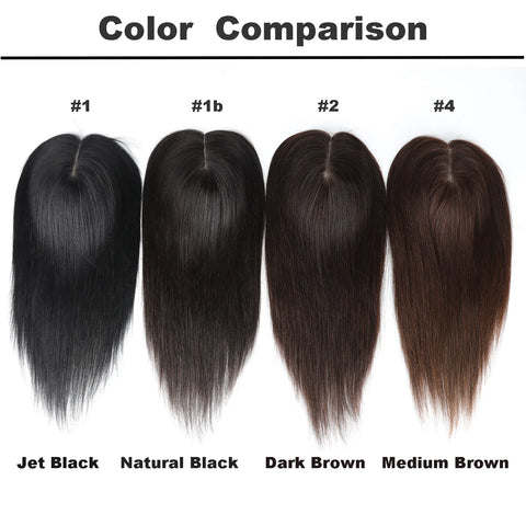 12x13 & 15x16 CM · Silk Base · European Virgin Human Hair Topper · Natural Black, Jet Black, Medium & Dark Brown · for Women · Clip-In or PU