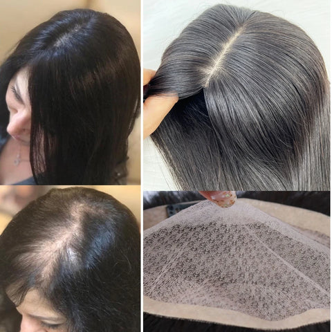 11x13–16x18 CM · Silk Base · Malaysian Virgin Human Hair Topper · Straight · Natural Colors · for Women Clip-In
