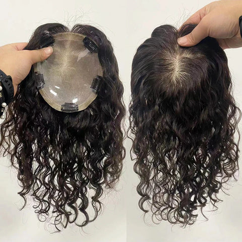 12–16 Inch · Silk Base · Chinese Virgin Human Hair Topper · Curly & Straight · Natural Black · for Women · Clip-In