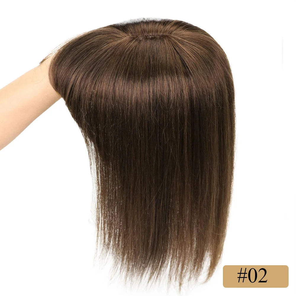 Human Hair Topper with Bangs - 3.1x4.7 inch Clip-In Hair Piece