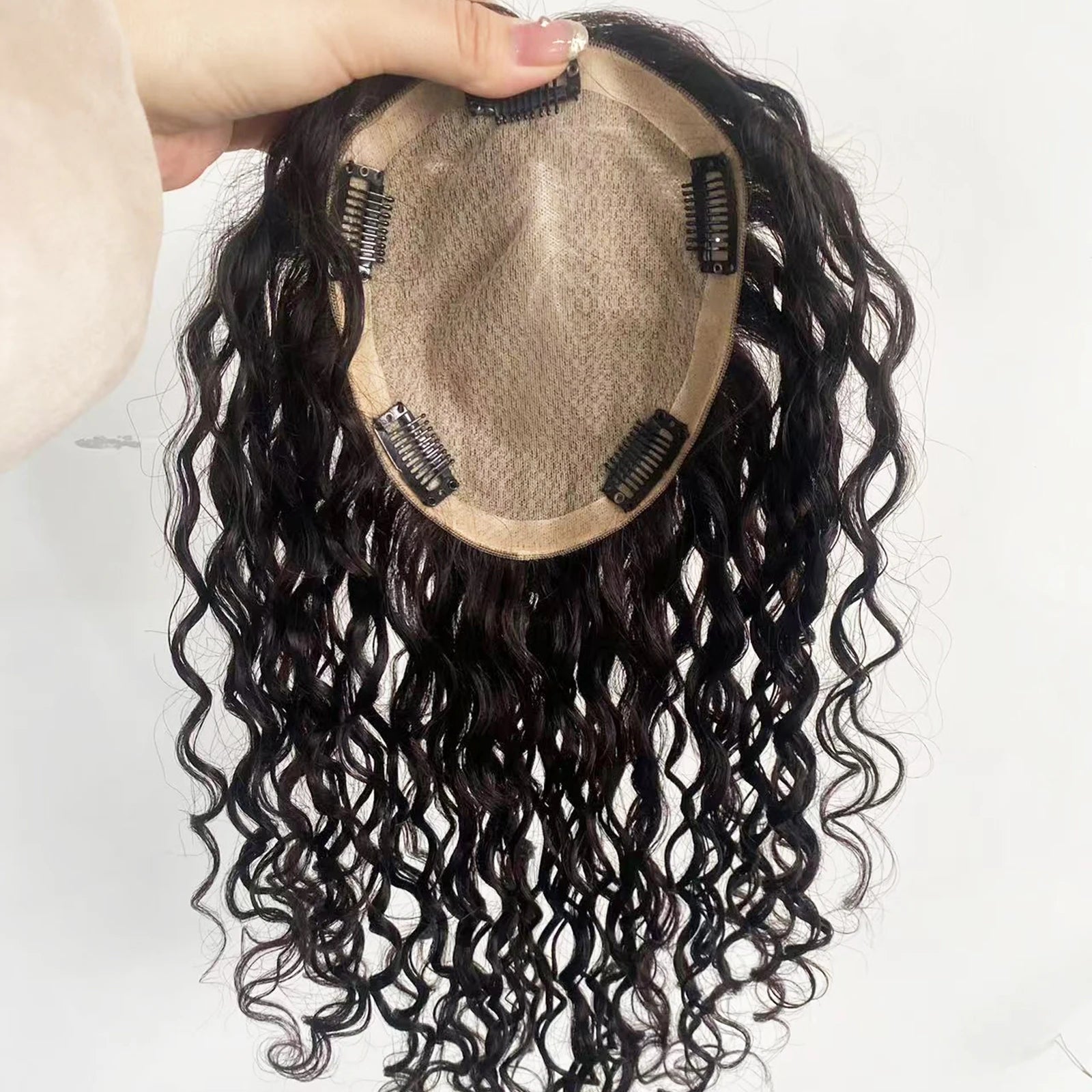 10–18 CM · Silk Base · Remy Human Hair Topper · Curly Wave · for Women Clip-In