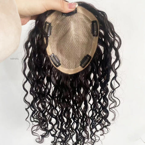 10–18 CM · Silk Base · Remy Human Hair Topper · Curly Wave · for Women Clip-In