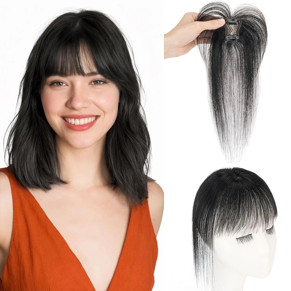 VenusEnt Clip-In Human Hair Bangs - 3D Air Fringe for Instant Volume & Style