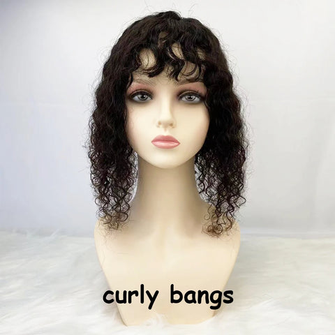 5x5 & 6x6" · Silk Base · Indian Virgin Human Hair Topper with Bangs · Curly & Straight · 150% Density · for Women · Clip-In