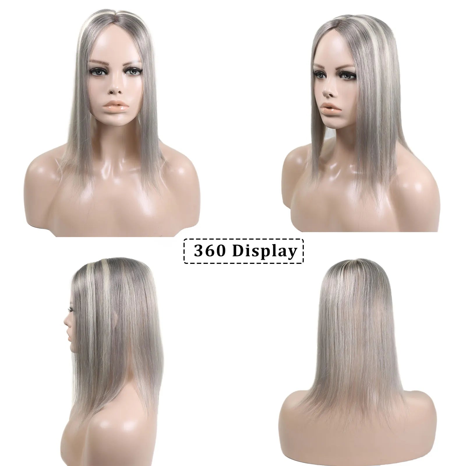 4x6" · Mono & PU Base · Brazilian Remy Human Hair Topper · Multi-Color · 14 Inches · for Women · Clip-In