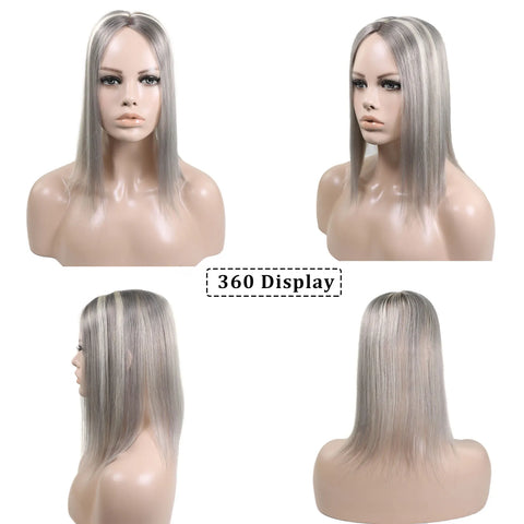 4x6" · Mono & PU Base · Brazilian Remy Human Hair Topper · Multi-Color · 14 Inches · for Women · Clip-In