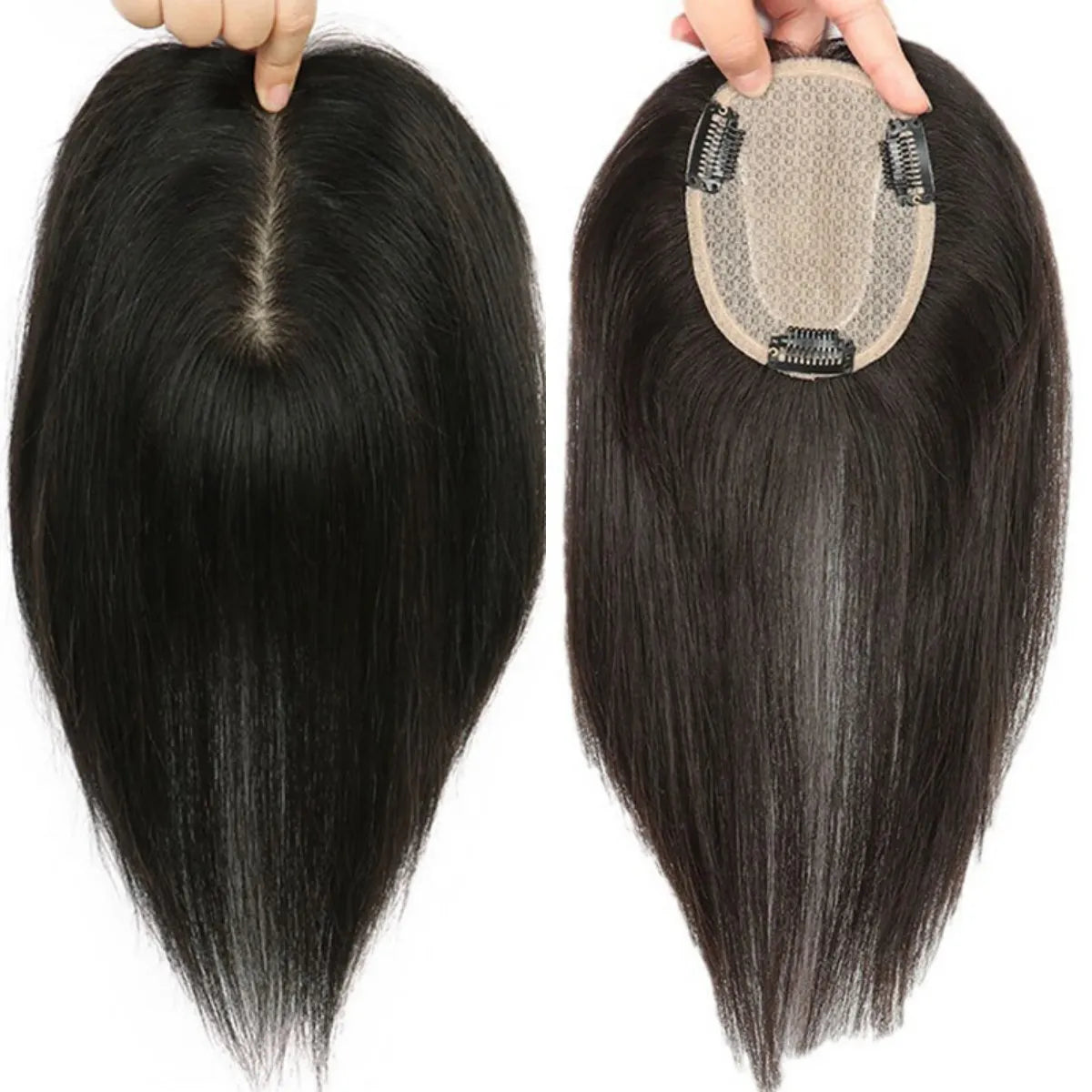 10x12 CM · Silk Base · European Virgin Human Hair Topper · Straight · Natural Black · for Women Clip-In