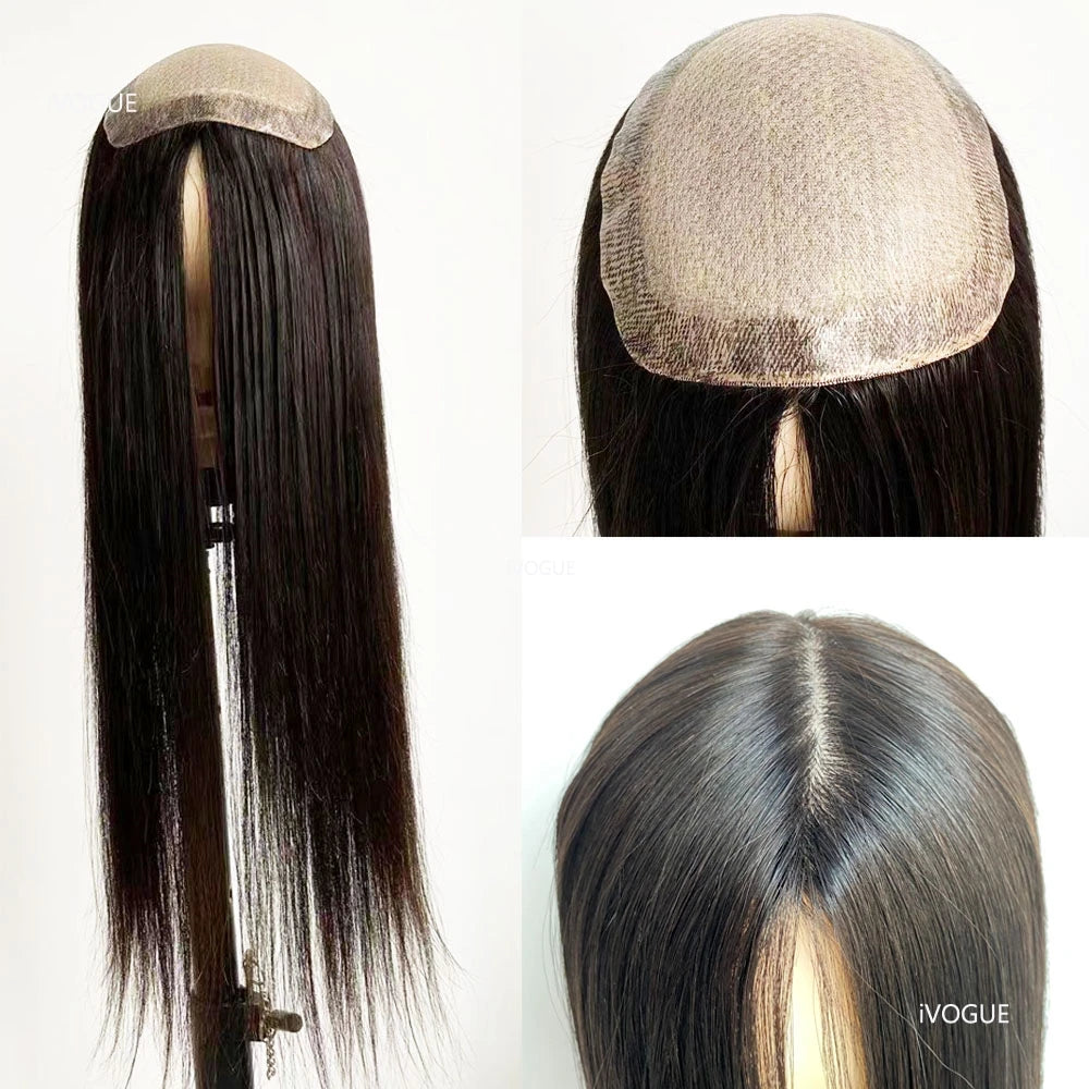 12x13 & 15x16 CM · Silk Base · European Virgin Human Hair Topper · Natural Black, Jet Black, Medium & Dark Brown · for Women · Clip-In or PU