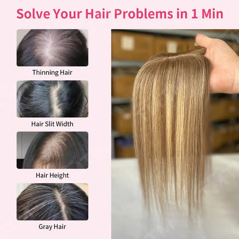 3*4"&4*5" · Skin Scalp Base · Chinese Remy Human Hair · Hair Topper · Straight, Multi-Color · for Women · Clip-In