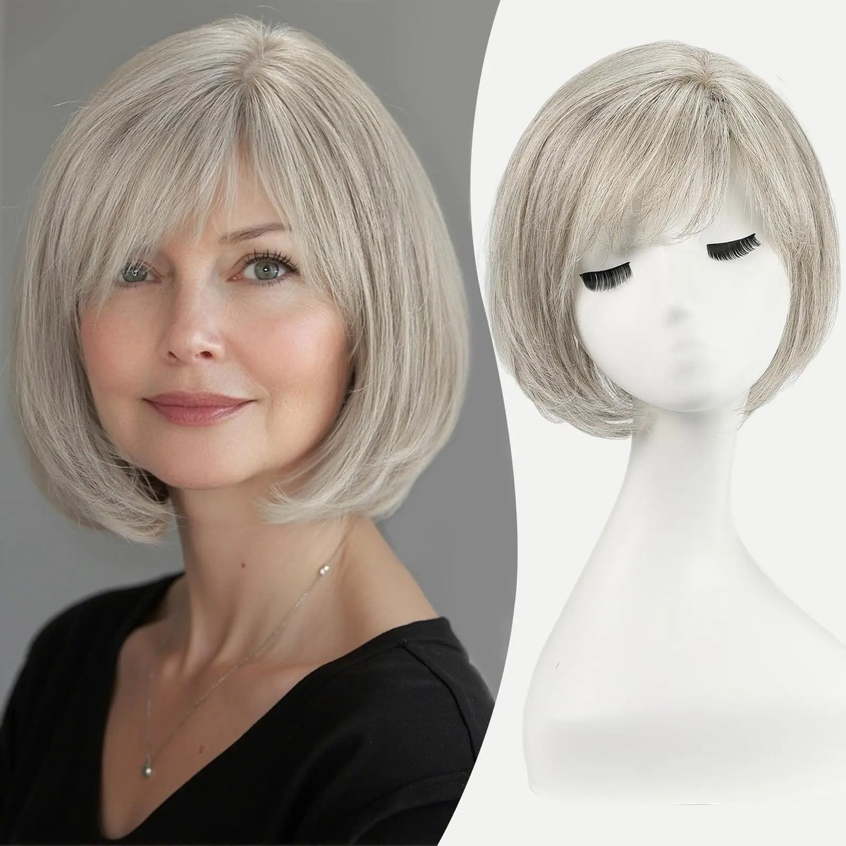 6.5x6.5" · Silk Base · Remy Human Hair Topper · with Bangs & Side Part · 7 Colors · 10 Inches · for Women · 4 Clips