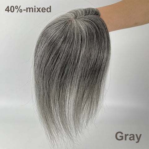 5x3" · Mono & PU Base · Center Crown · European Virgin Human Hair · Hair Topper · Grey Mix White · for Women Clip-In