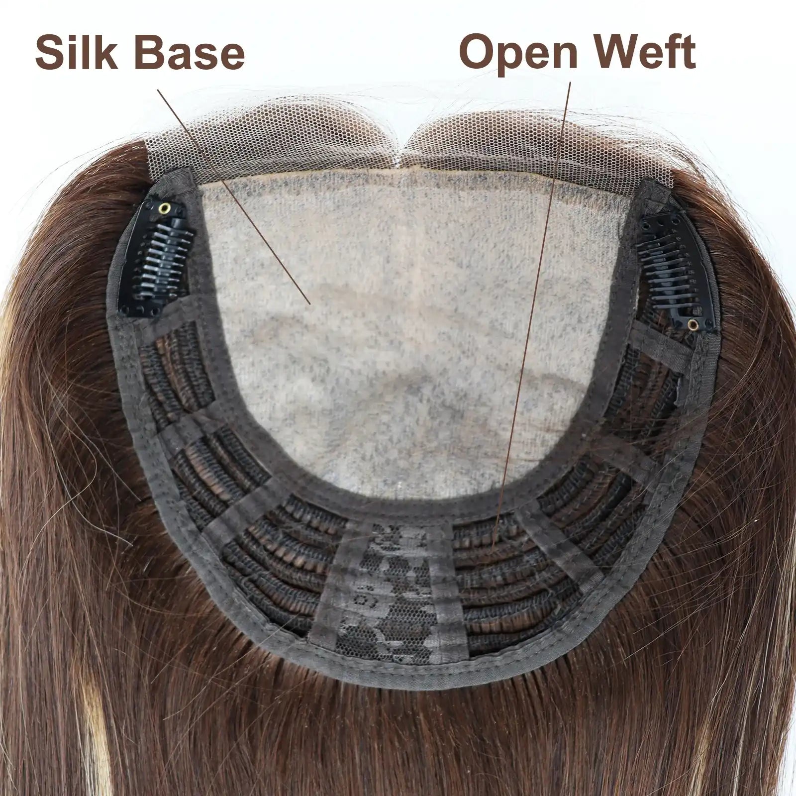 6–8" Base · Silk Base & Lace Front · Free Part · European Remy Human Hair Topper · Brown Blonde Highlight · Straight · for Women · Clip-In