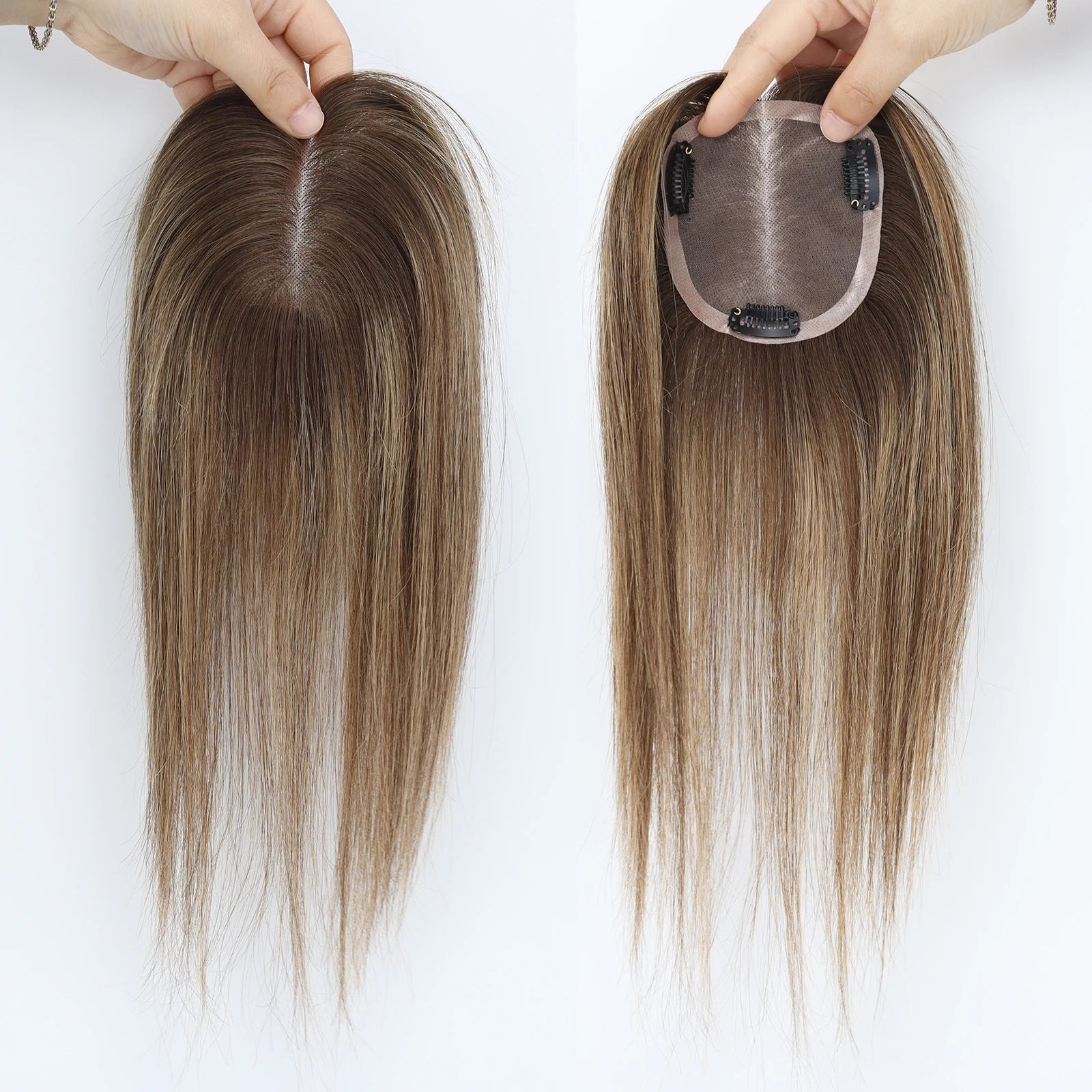 VenusEnt 3.7x3.7" Mono Base Hair Topper - Remy Human Hair Clip-In Hairpiece with Ombre Highlights