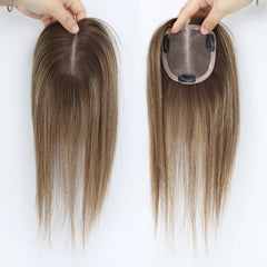 VenusEnt 3.7x3.7" Mono Base Hair Topper - Remy Human Hair Clip-In Hairpiece with Ombre Highlights