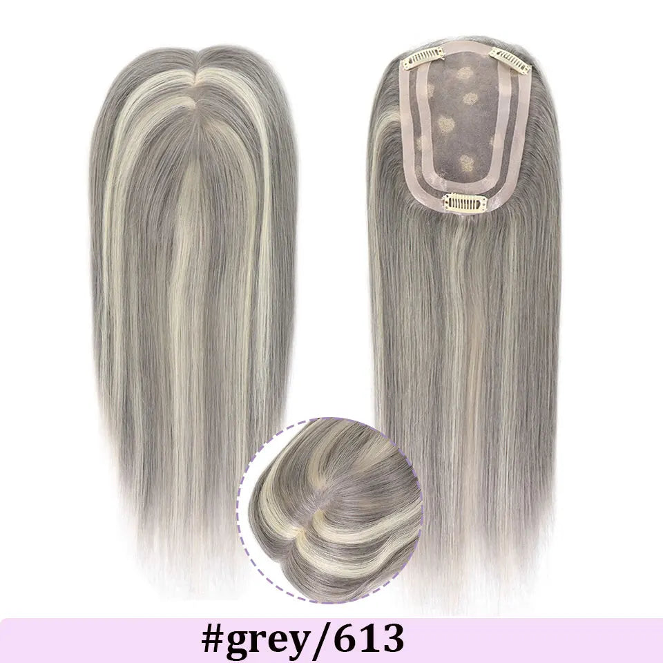 4x6" · Mono & PU Base · Brazilian Remy Human Hair Topper · Multi-Color · 14 Inches · for Women · Clip-In
