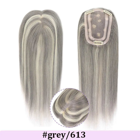 4x6" · Mono & PU Base · Brazilian Remy Human Hair Topper · Multi-Color · 14 Inches · for Women · Clip-In