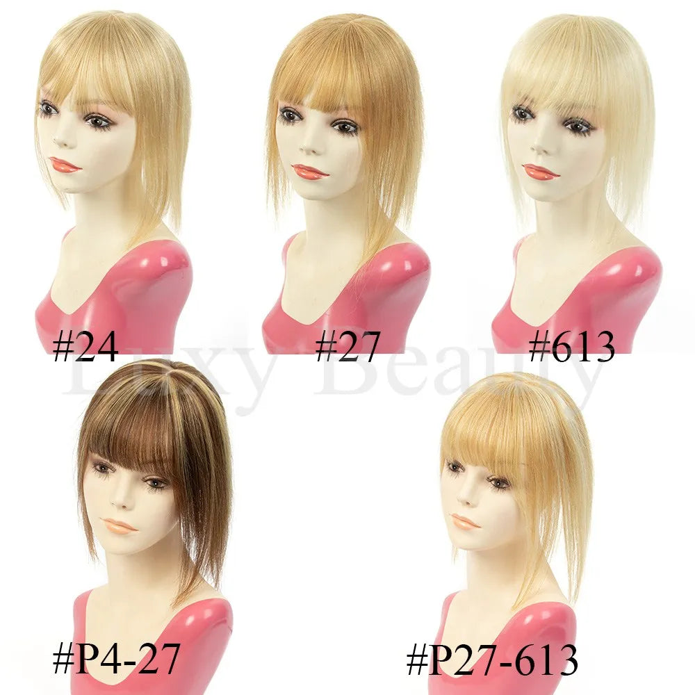 Human Hair Topper with Bangs - 3.1x4.7 inch Clip-In Hair Piece