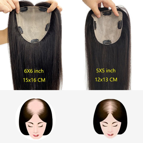 12–15 CM · Silk Base · Center Part · 10A European Virgin Human Hair · Hair Topper · Natural Black | Brown · for Women Clip-In