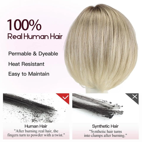 6.5x6.5" · Silk Base · Remy Human Hair Topper · with Bangs & Side Part · 7 Colors · 10 Inches · for Women · 4 Clips