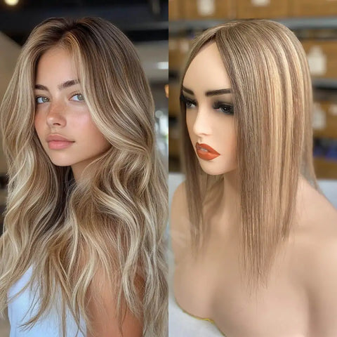 3*4"&4*5" · Skin Scalp Base · Chinese Remy Human Hair · Hair Topper · Straight, Multi-Color · for Women · Clip-In