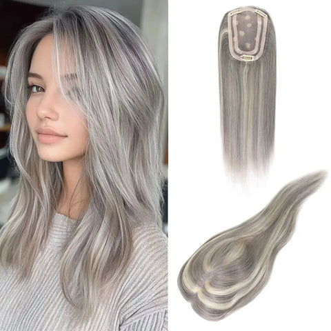4x6" · Mono & PU Base · Brazilian Remy Human Hair Topper · Multi-Color · 14 Inches · for Women · Clip-In