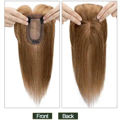 7x13 CM · Silk Base · Center Part· 100% Human Hair · Hair Topper · 16 Colors (Black | Brown | Blonde | Grey) · for Women Clip-In