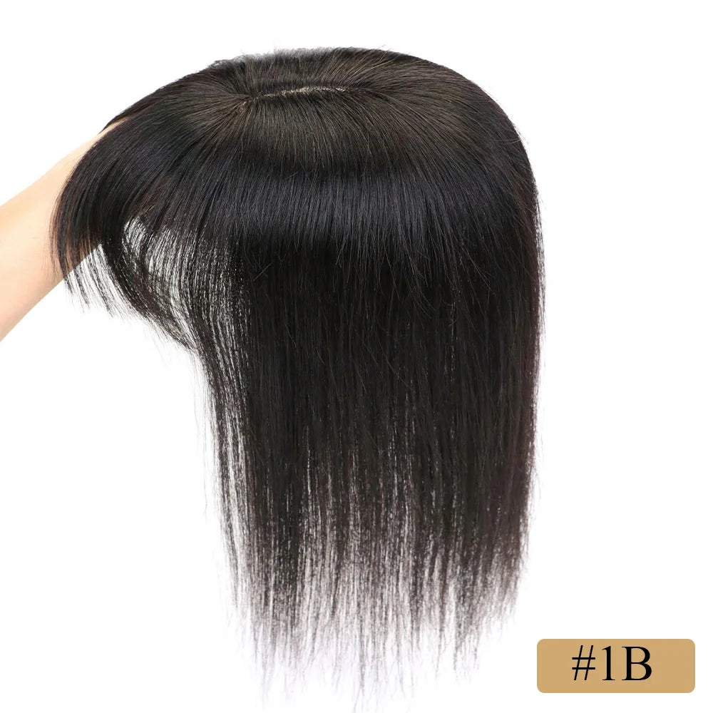 Human Hair Topper with Bangs - 3.1x4.7 inch Clip-In Hair Piece