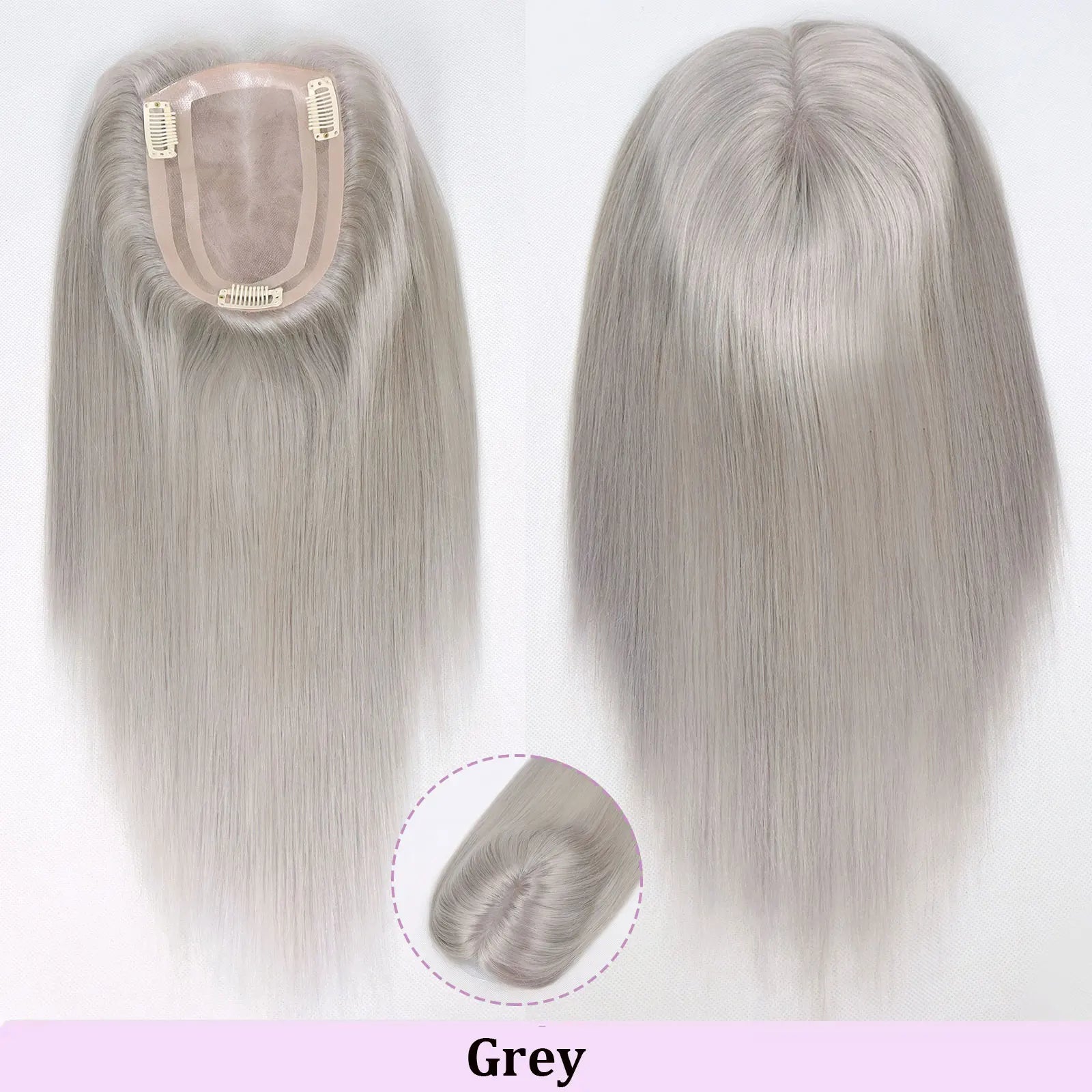 4x6" · Mono & PU Base · Brazilian Remy Human Hair Topper · Multi-Color · 14 Inches · for Women · Clip-In