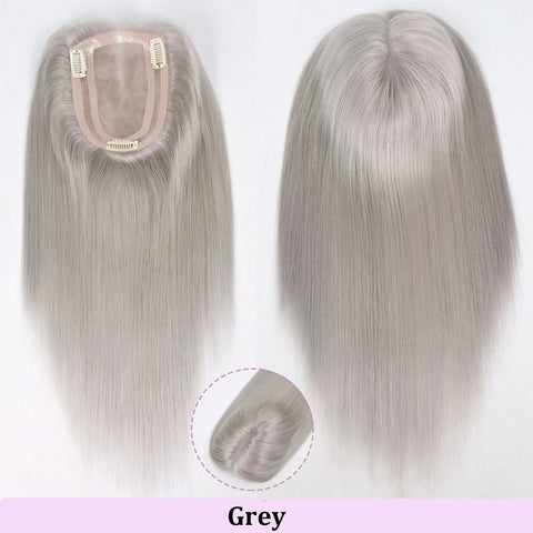 4x6" · Mono & PU Base · Brazilian Remy Human Hair Topper · Multi-Color · 14 Inches · for Women · Clip-In