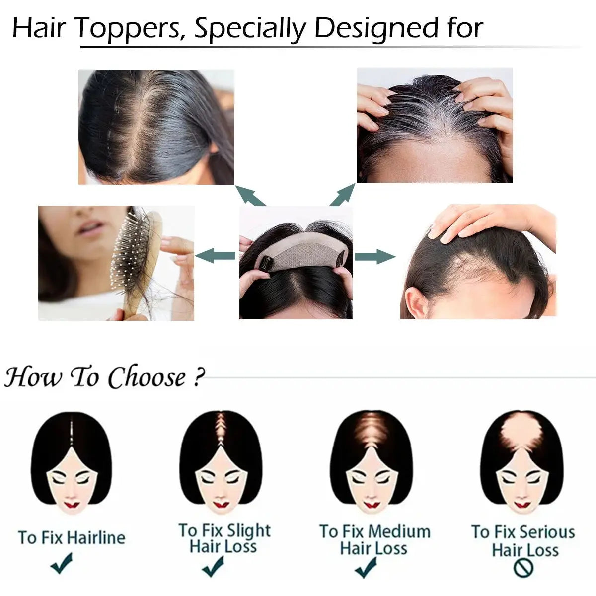 10x12 CM · Silk Base · European Virgin Human Hair Topper · Straight · Natural Black · for Women Clip-In