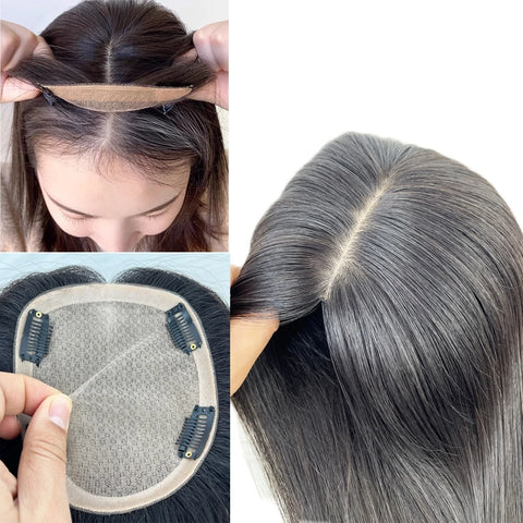 11x13–16x18 CM · Silk Base · Malaysian Virgin Human Hair Topper · Straight · Natural Colors · for Women Clip-In