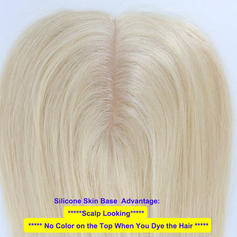 12x13 & 15x16 CM · Silk Skin PU Base · European Remy Human Hair Topper · Straight · #613 Blonde · for Women Clip-In