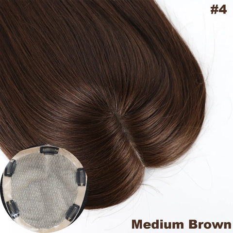 12x14cm–15x17cm · Silk Base · European Remy Human Hair · Hair Topper · Dark Brown / Natural Black / Medium Brown · for Women Clip-In