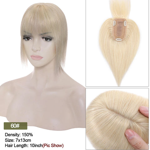 7x13 CM · Silk Base · Center Part· 100% Human Hair · Hair Topper · 16 Colors (Black | Brown | Blonde | Grey) · for Women Clip-In