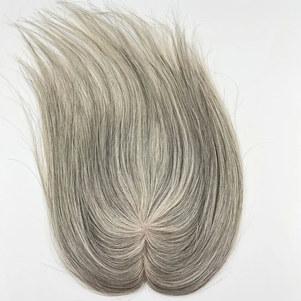 VenusEnt 5x3" Mono Base Hair Topper - Virgin European Gray Hair with Natural Black Highlights