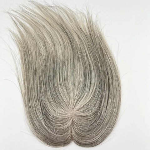5x3" · Mono & PU Base · Center Crown · European Virgin Human Hair · Hair Topper · Grey Mix White · for Women Clip-In