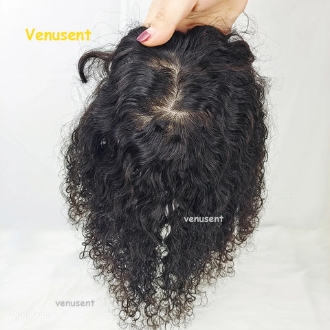5x5 & 6x6" · Silk Base · Indian Virgin Human Hair Topper with Bangs · Curly & Straight · 150% Density · for Women · Clip-In
